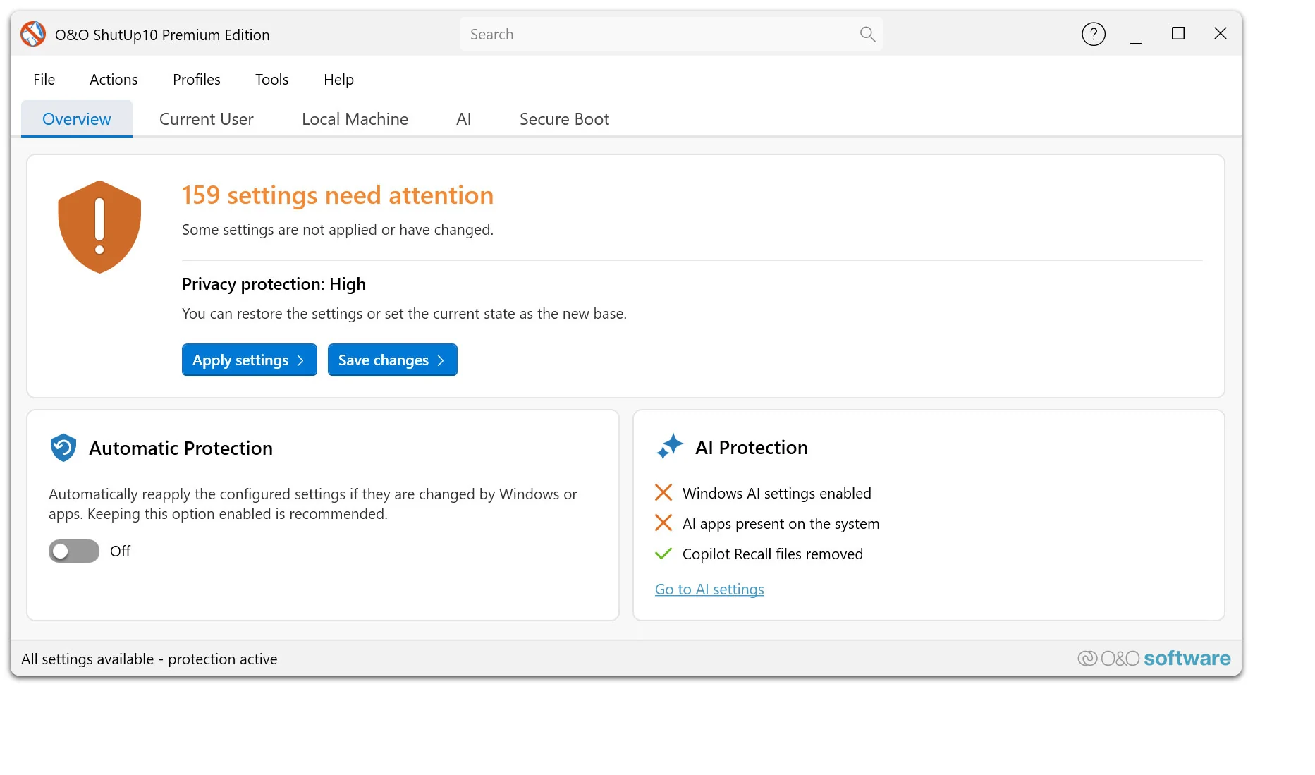 O&O ShutUp10 Premium - Protect your privacy in Windows 11 & 10 - permanently and fully automatically
