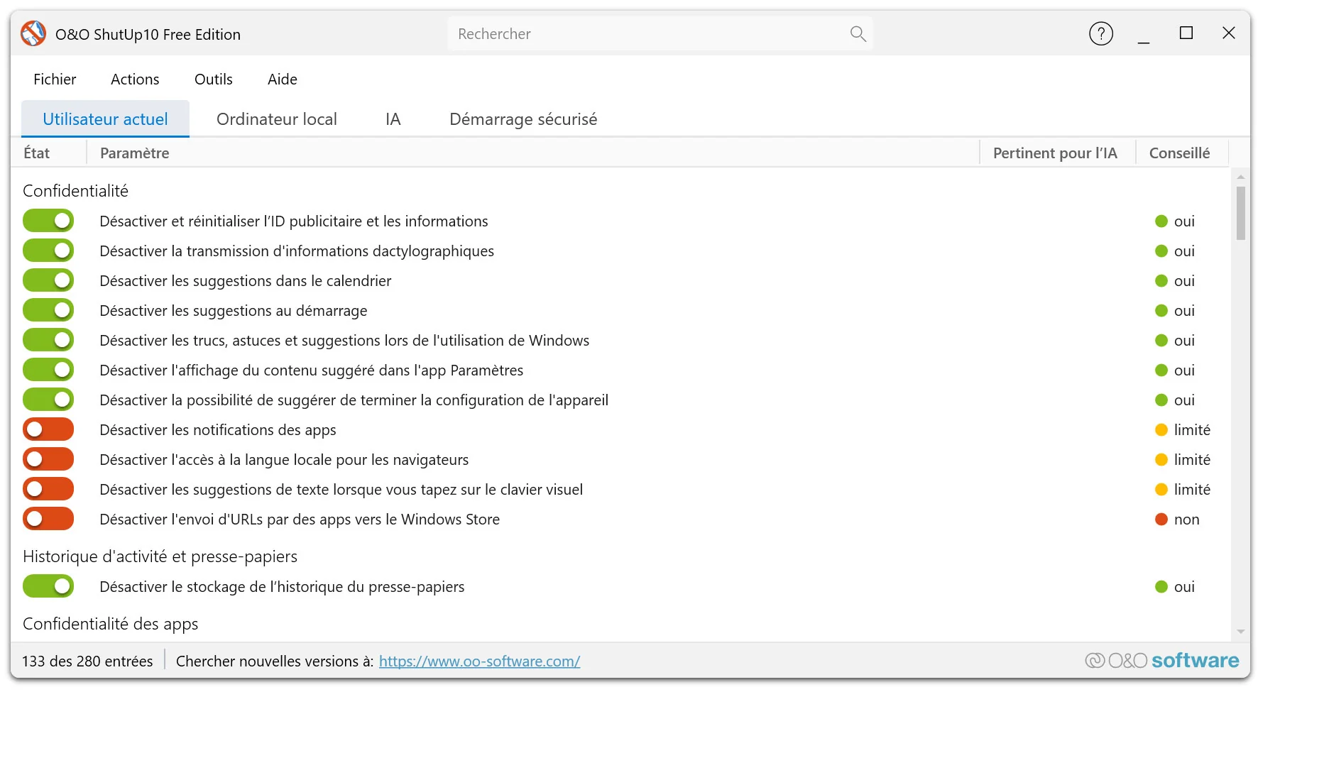 O&O ShutUp10 - L’outil anti-espionnage pour Windows 10 et 11 !